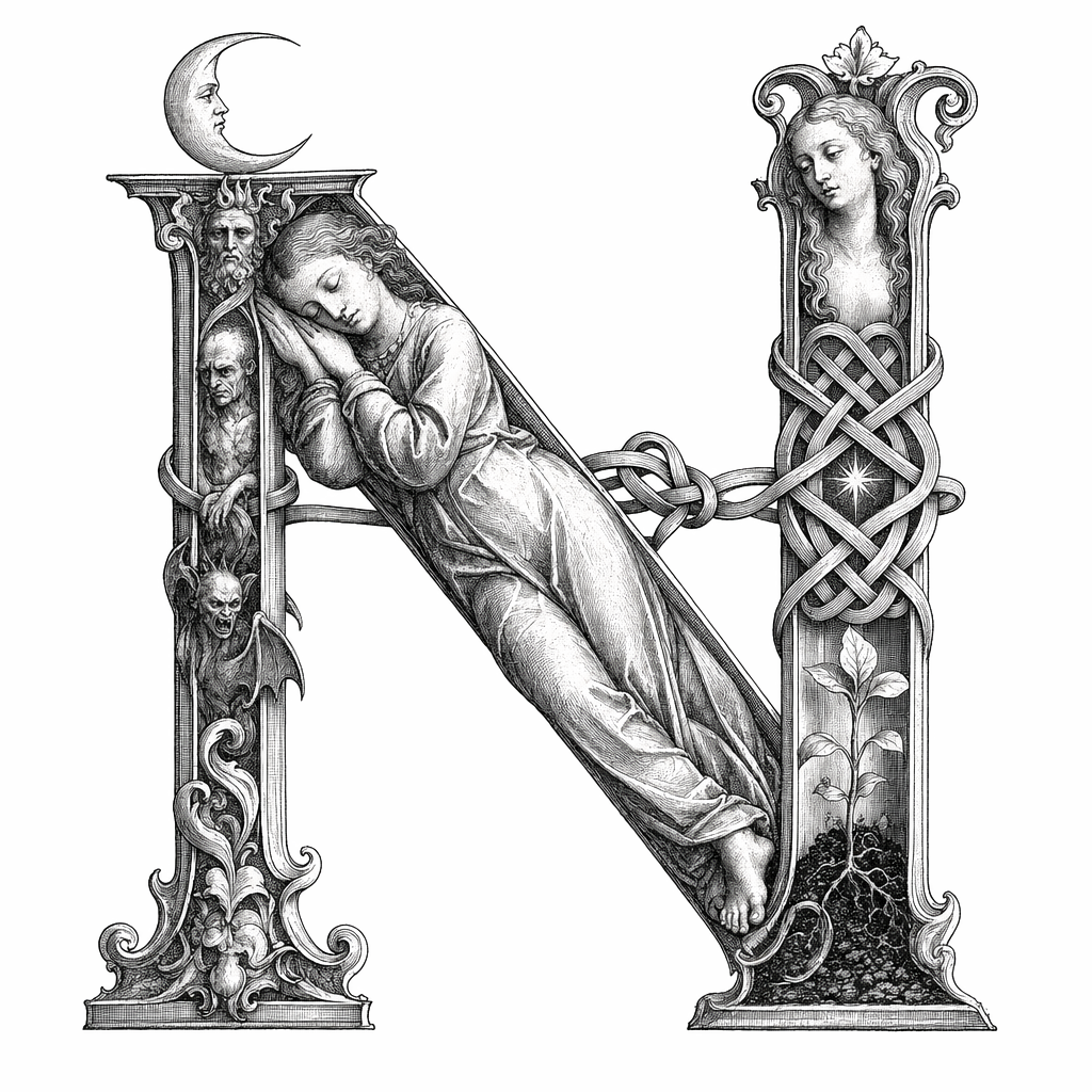 Nicole — lettrine gravée de l'initiale N