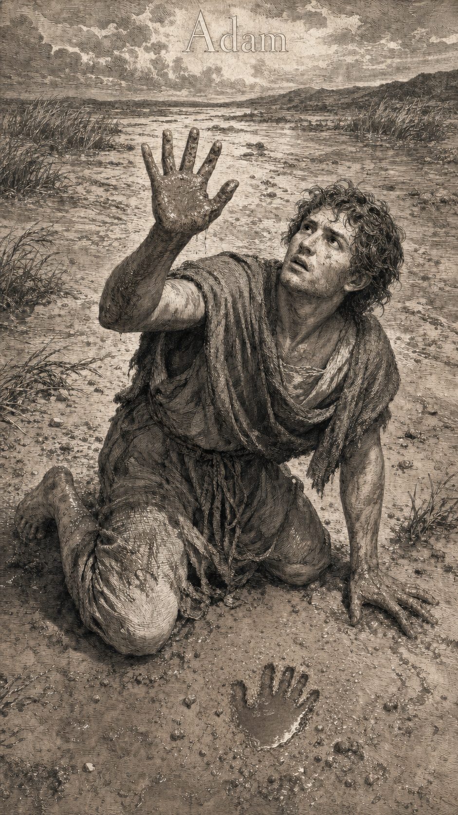 Illustration gravée du prénom Adam