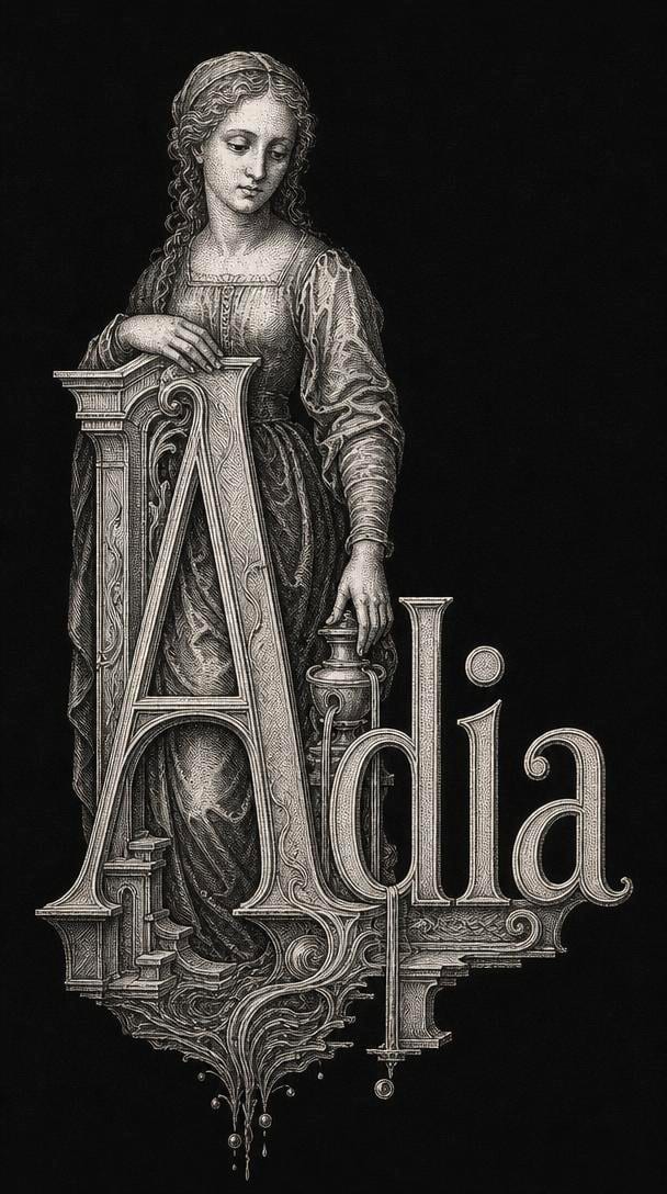 Illustration gravée du prénom Adia