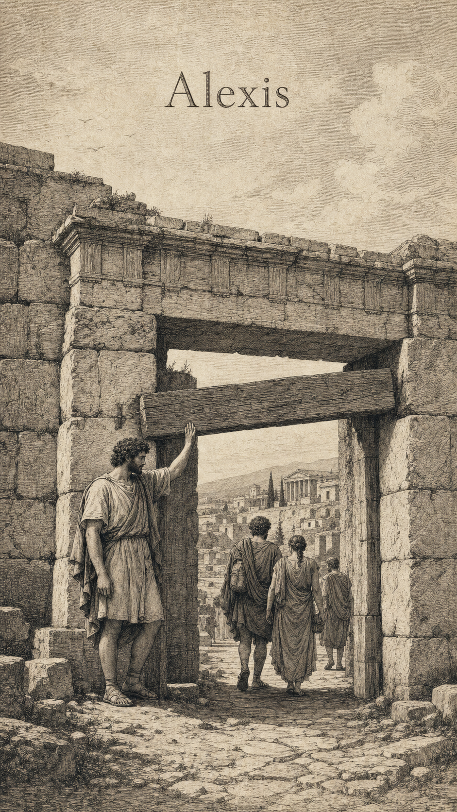 Illustration gravée du prénom Alexis
