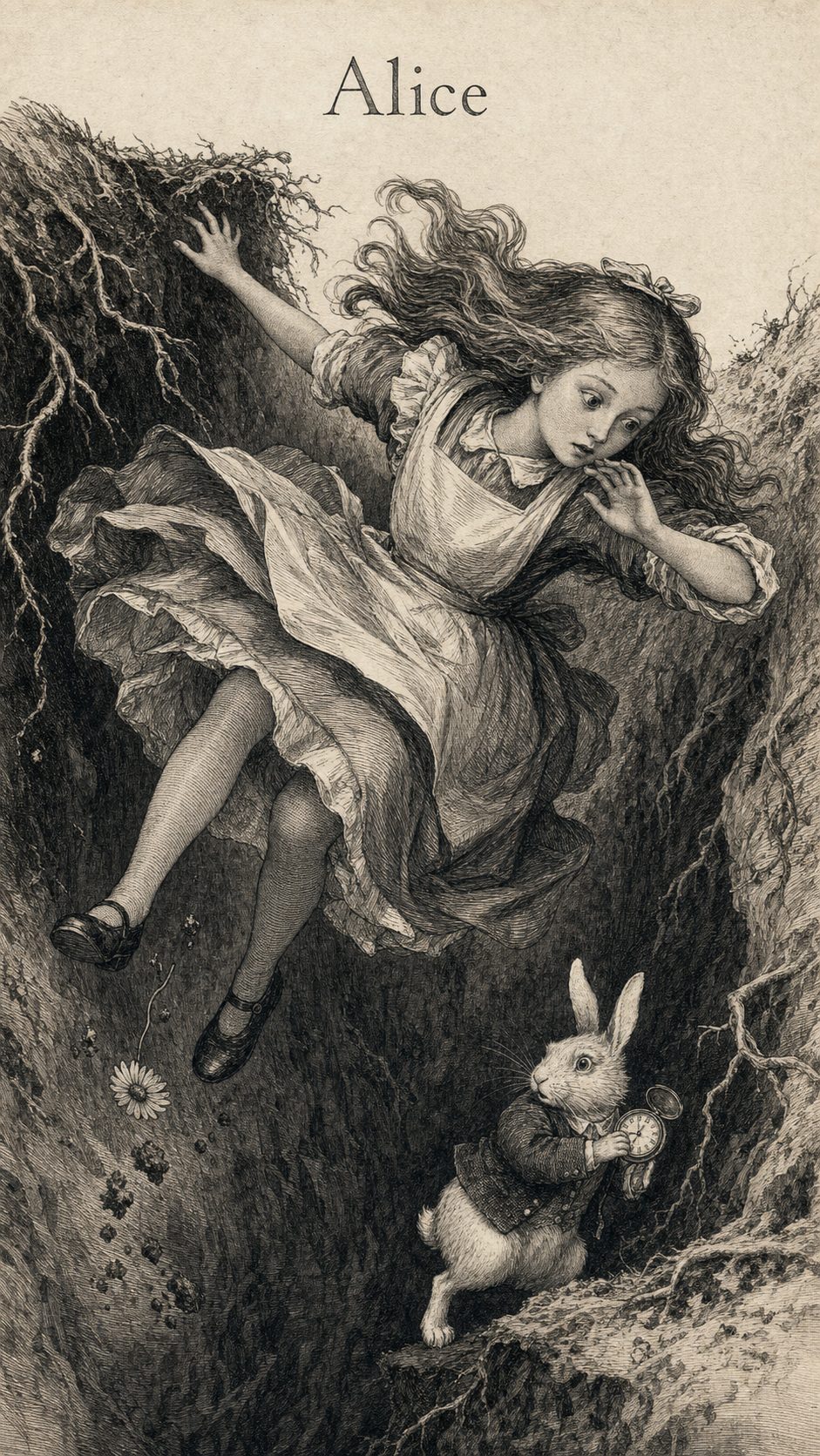 Illustration gravée du prénom Alice