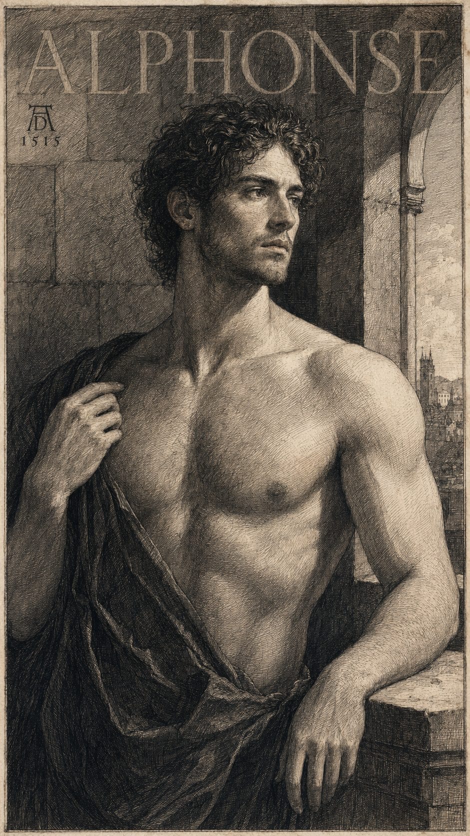 Illustration gravée du prénom Alphonse