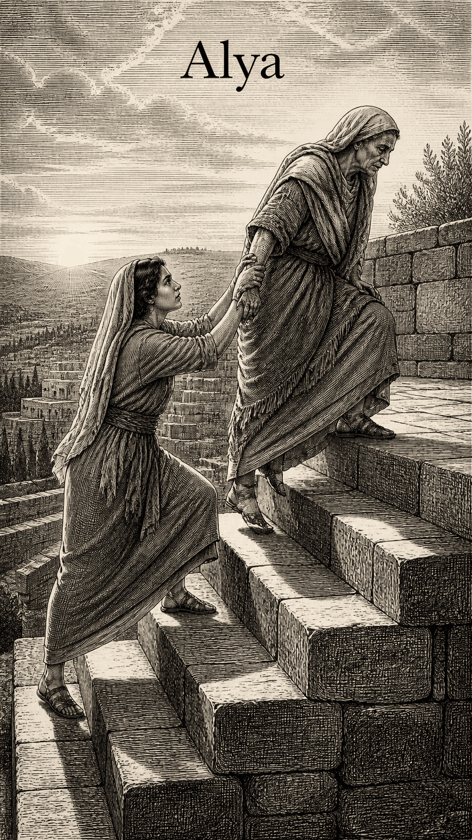 Illustration gravée du prénom Alya