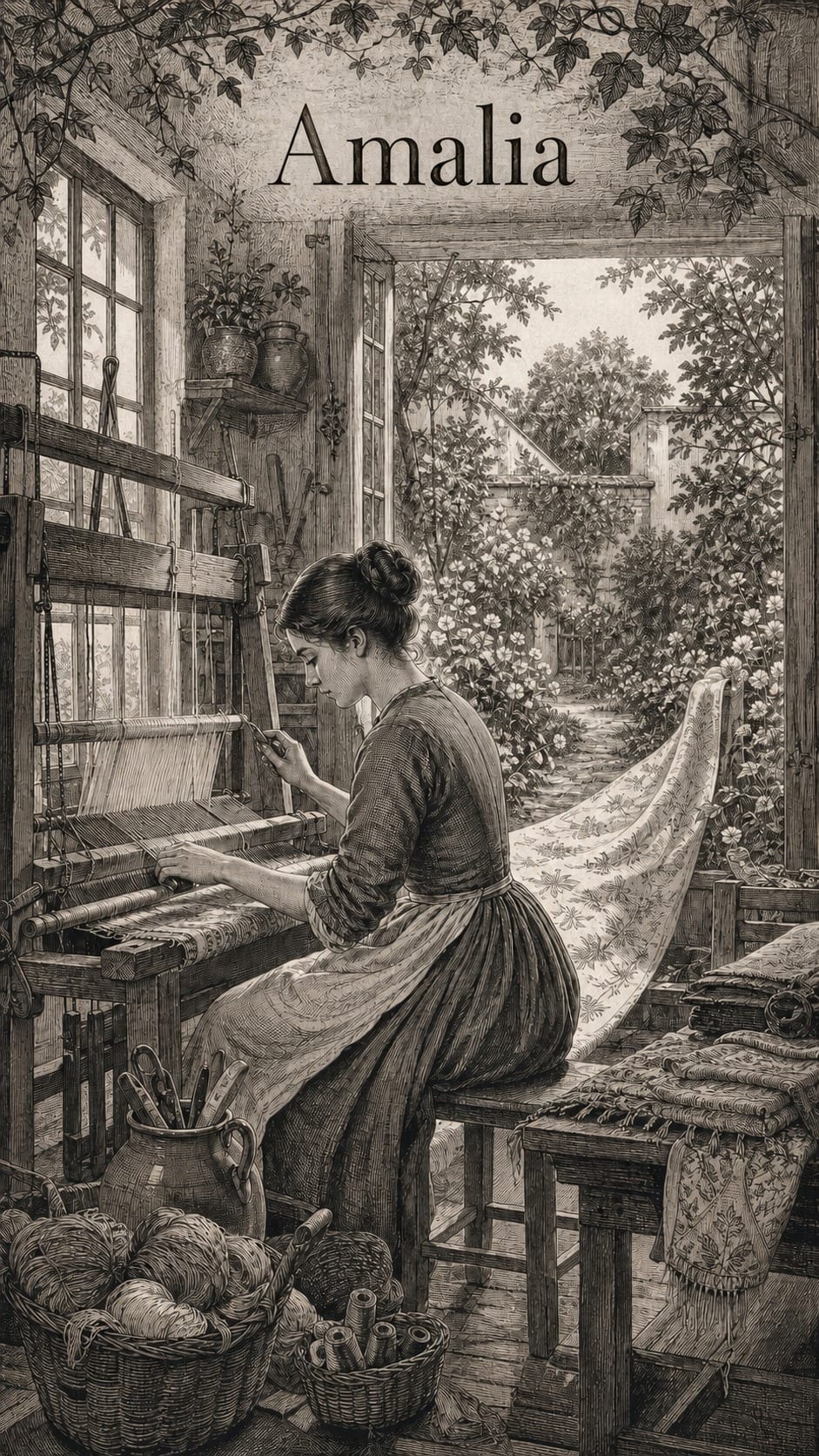 Illustration gravée du prénom Amalia