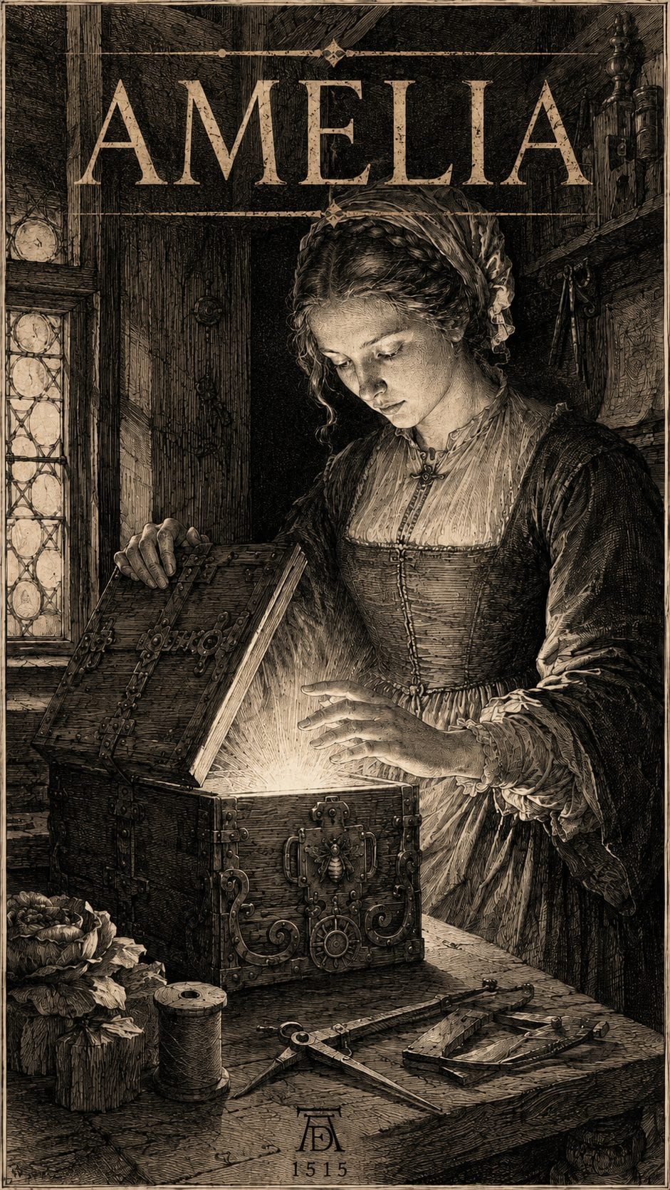 Illustration gravée du prénom Amelia
