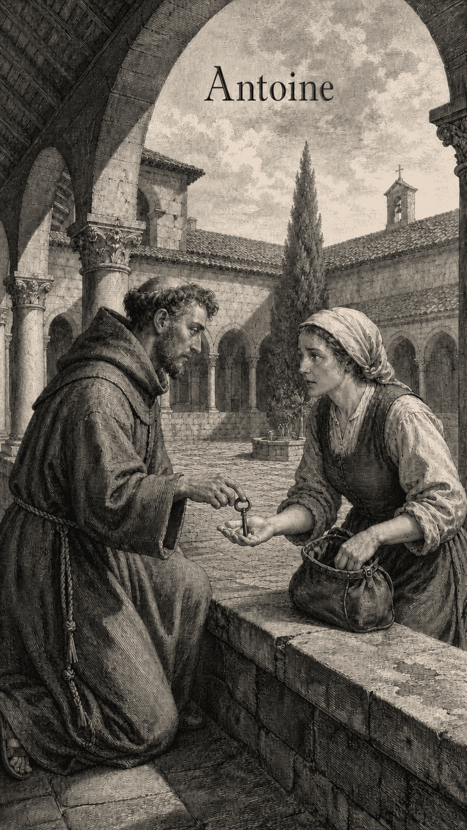 Illustration gravée du prénom Antoine