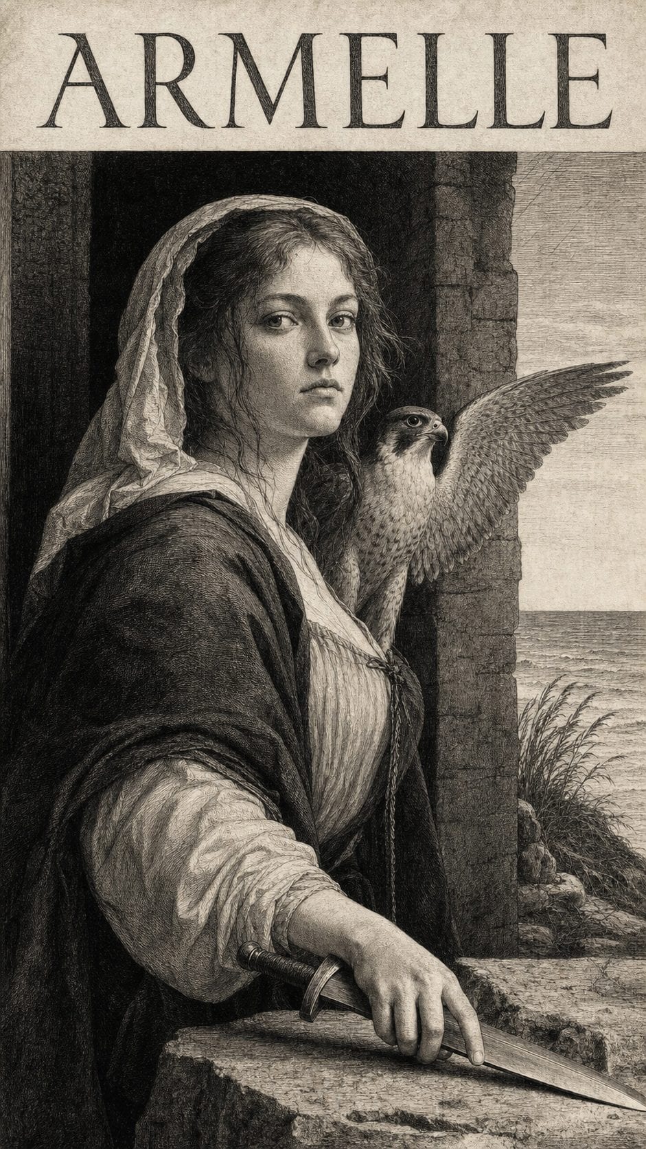 Illustration gravée du prénom Armelle