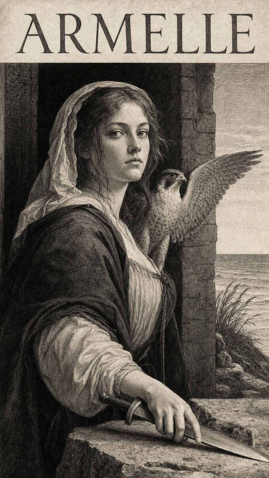 Illustration gravée du prénom Armelle