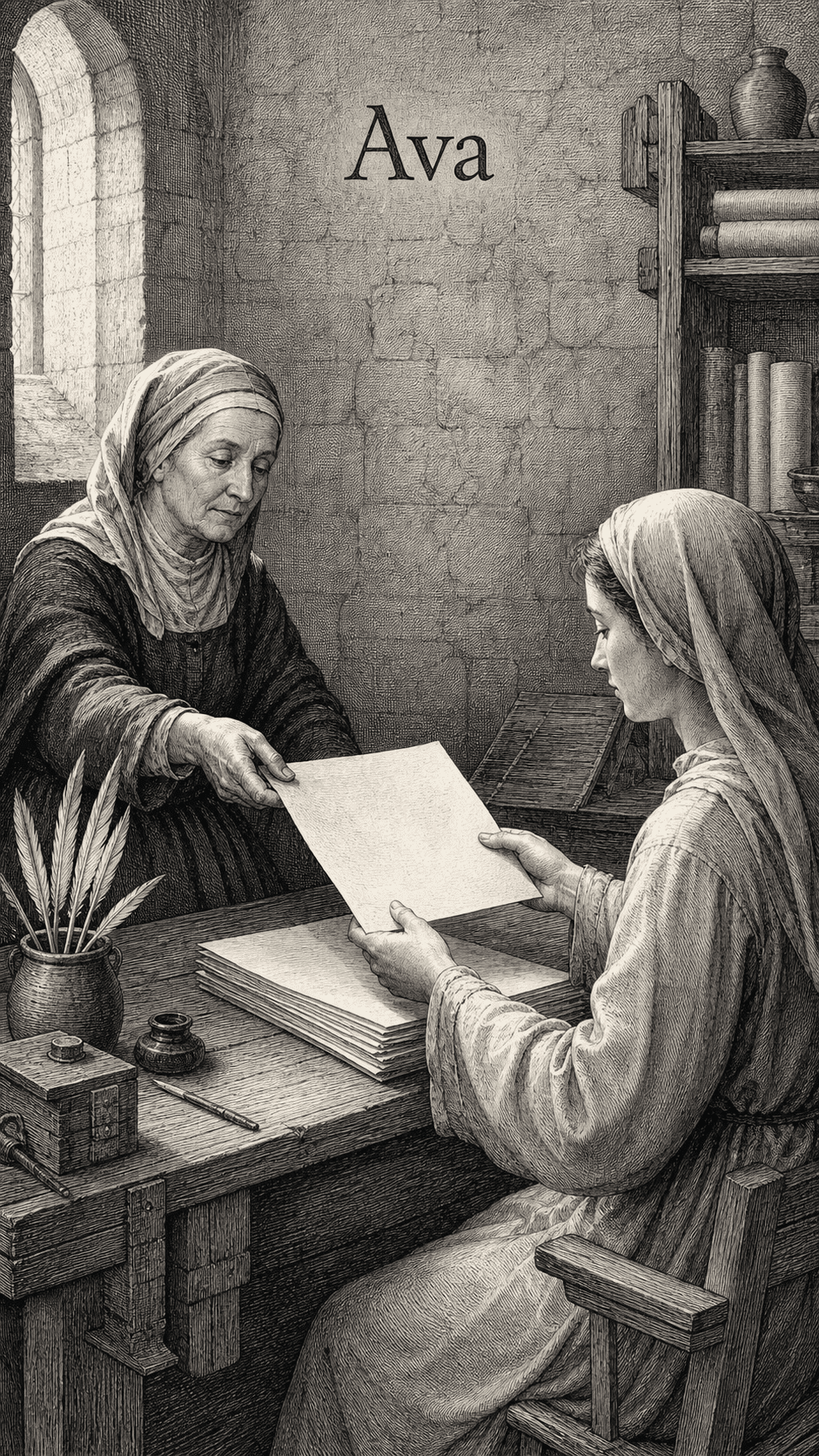 Illustration gravée du prénom Ava