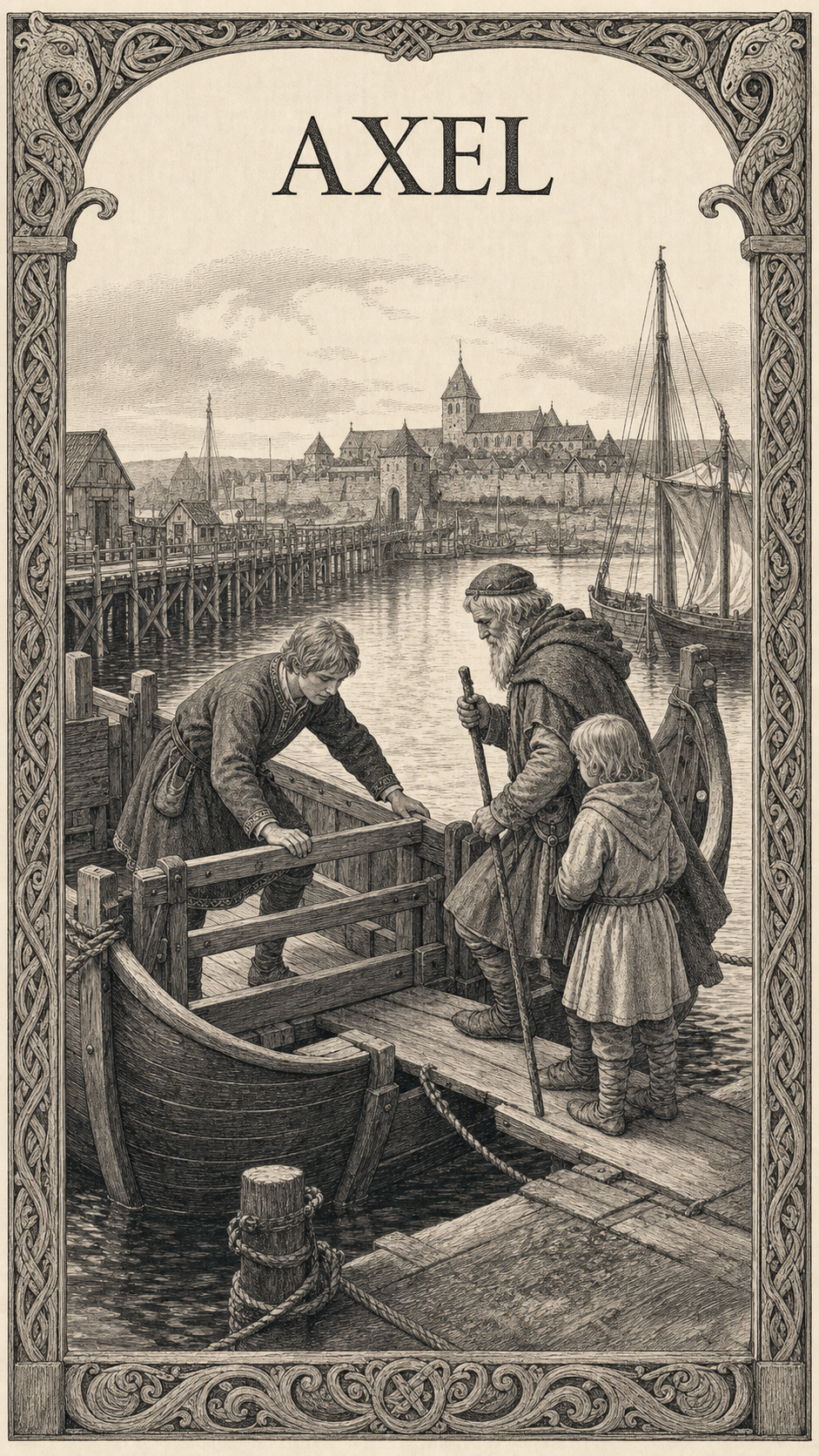 Illustration gravée du prénom Axel
