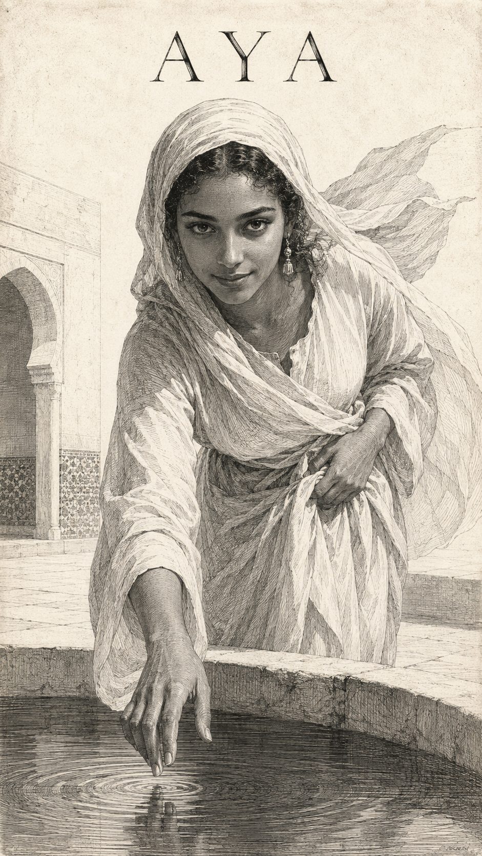 Illustration gravée du prénom Aya