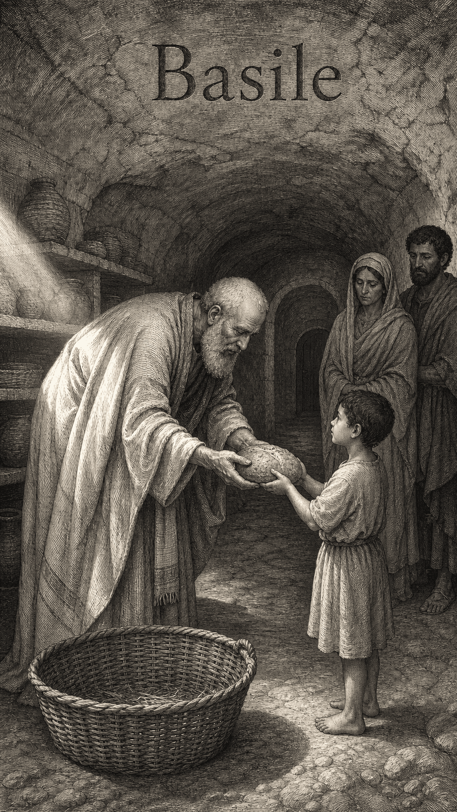 Illustration gravée du prénom Basile