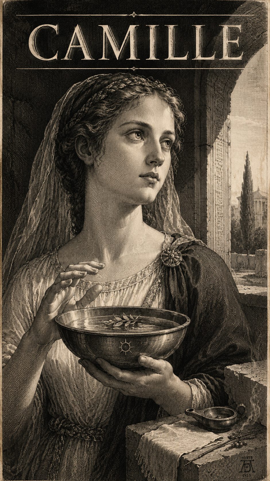 Illustration gravée du prénom Camille
