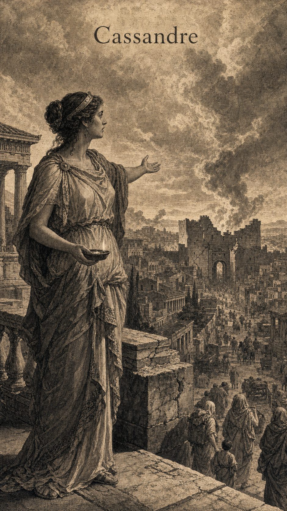 Illustration gravée du prénom Cassandre