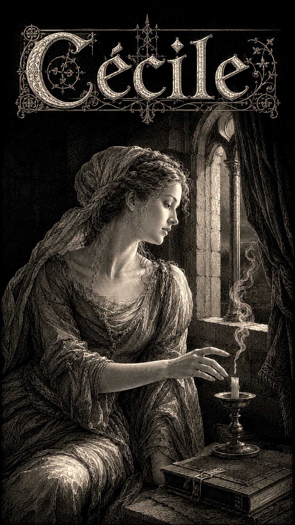 Illustration gravée du prénom Cécile