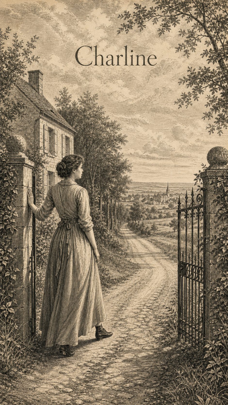 Illustration gravée du prénom Charline