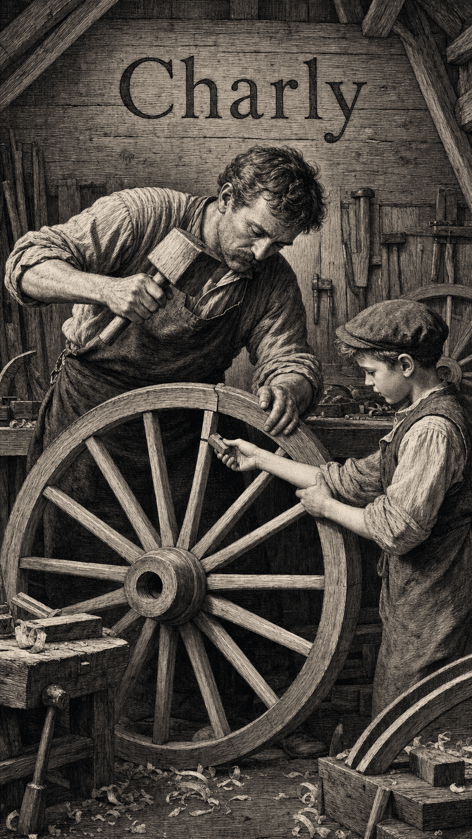 Illustration gravée du prénom Charly