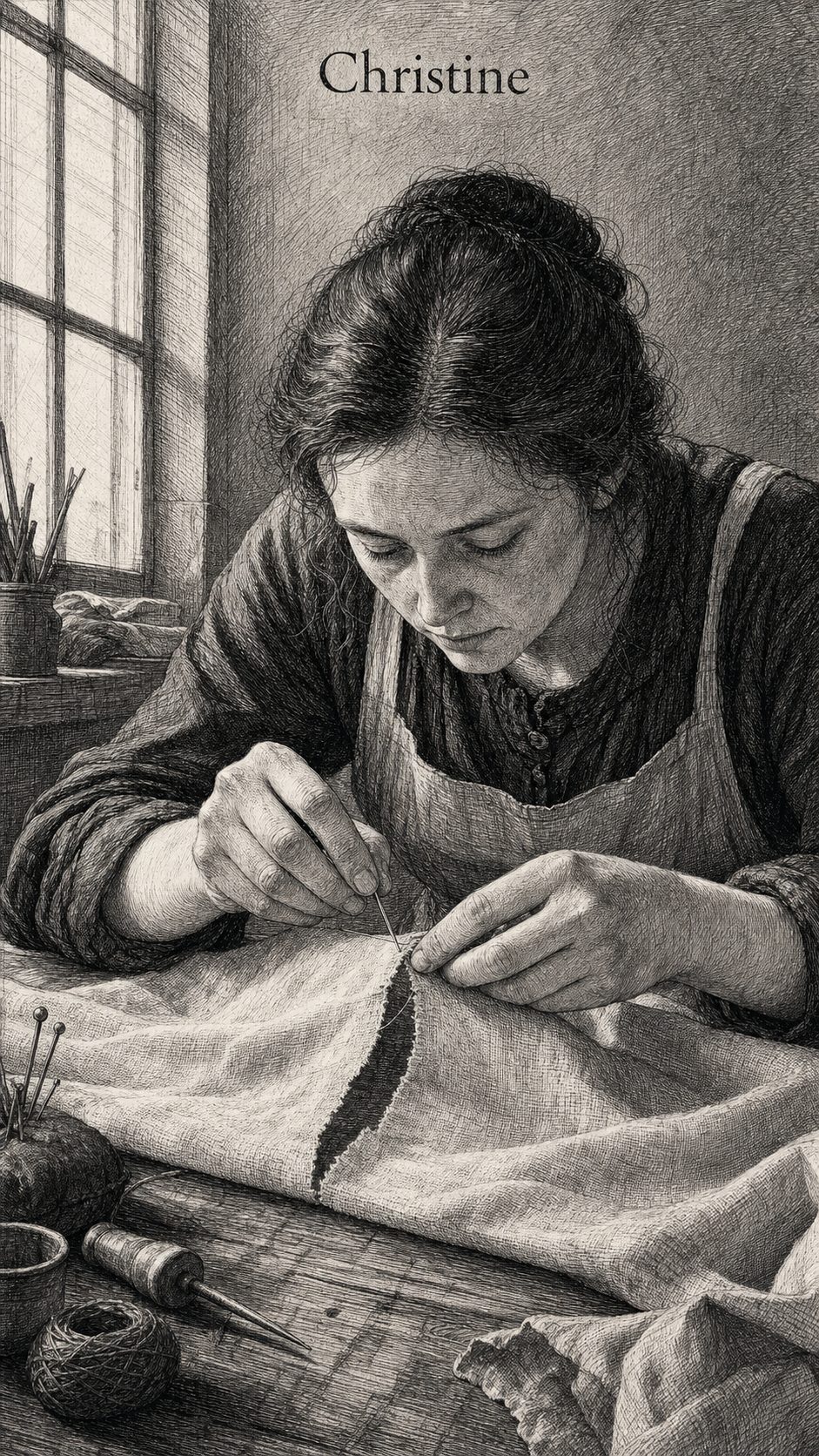 Illustration gravée du prénom Christine