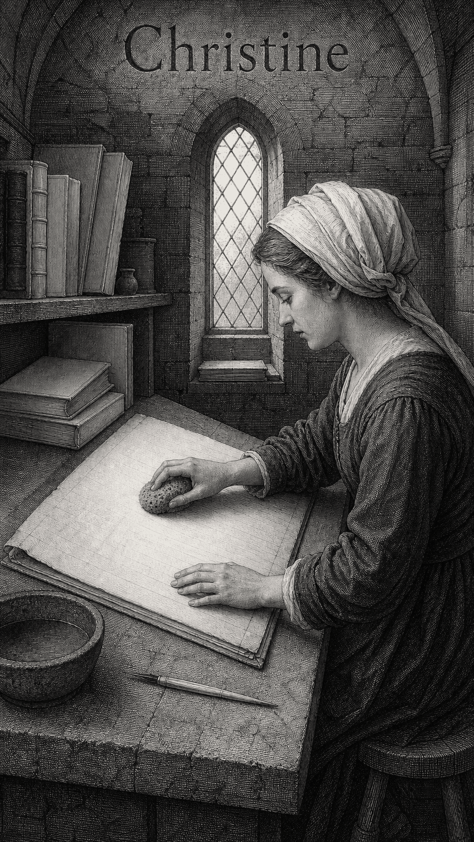 Illustration gravée du prénom Christine