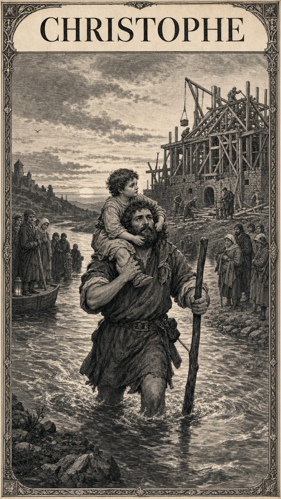 Illustration gravée du prénom Christophe