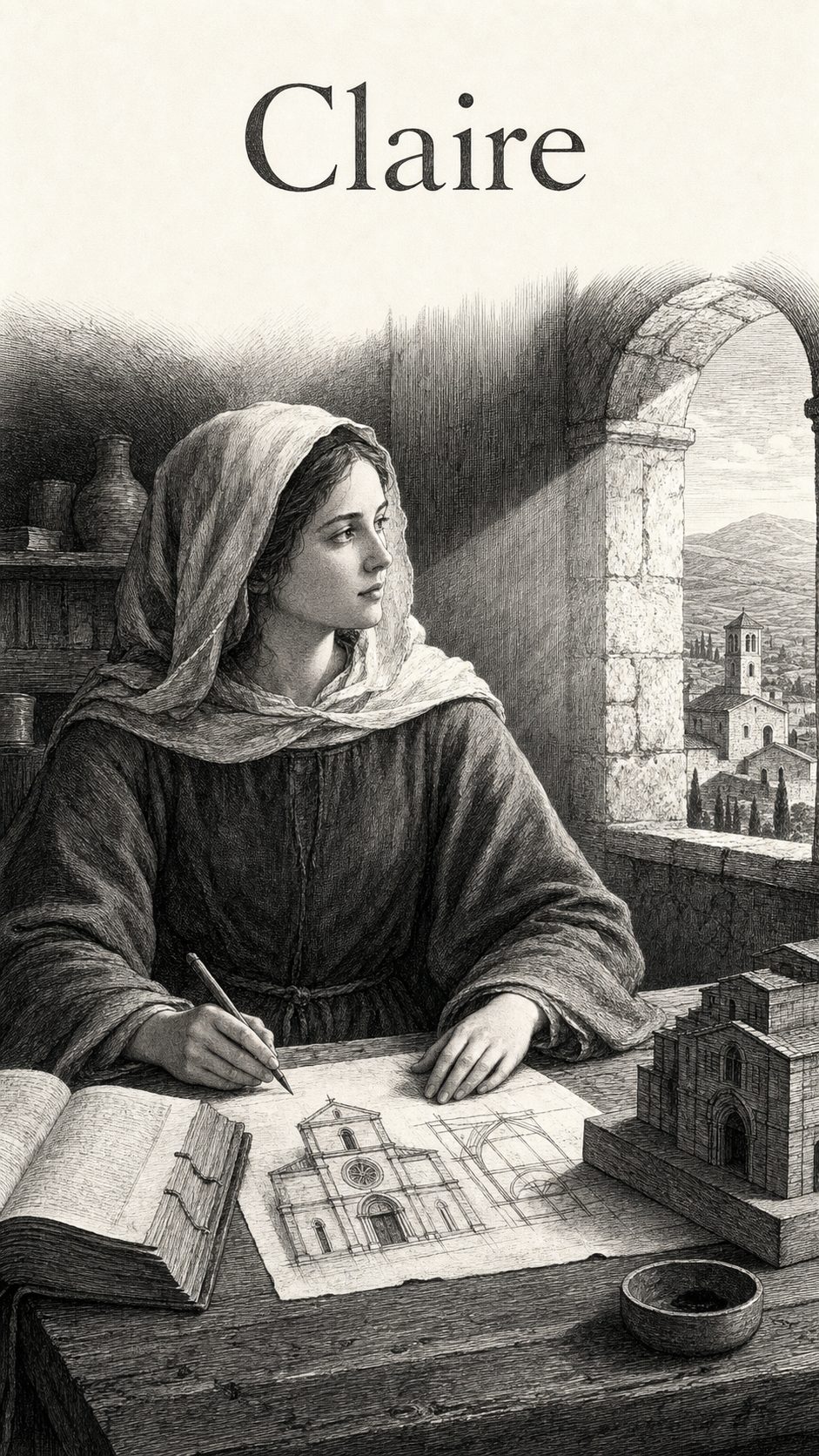 Illustration gravée du prénom Claire
