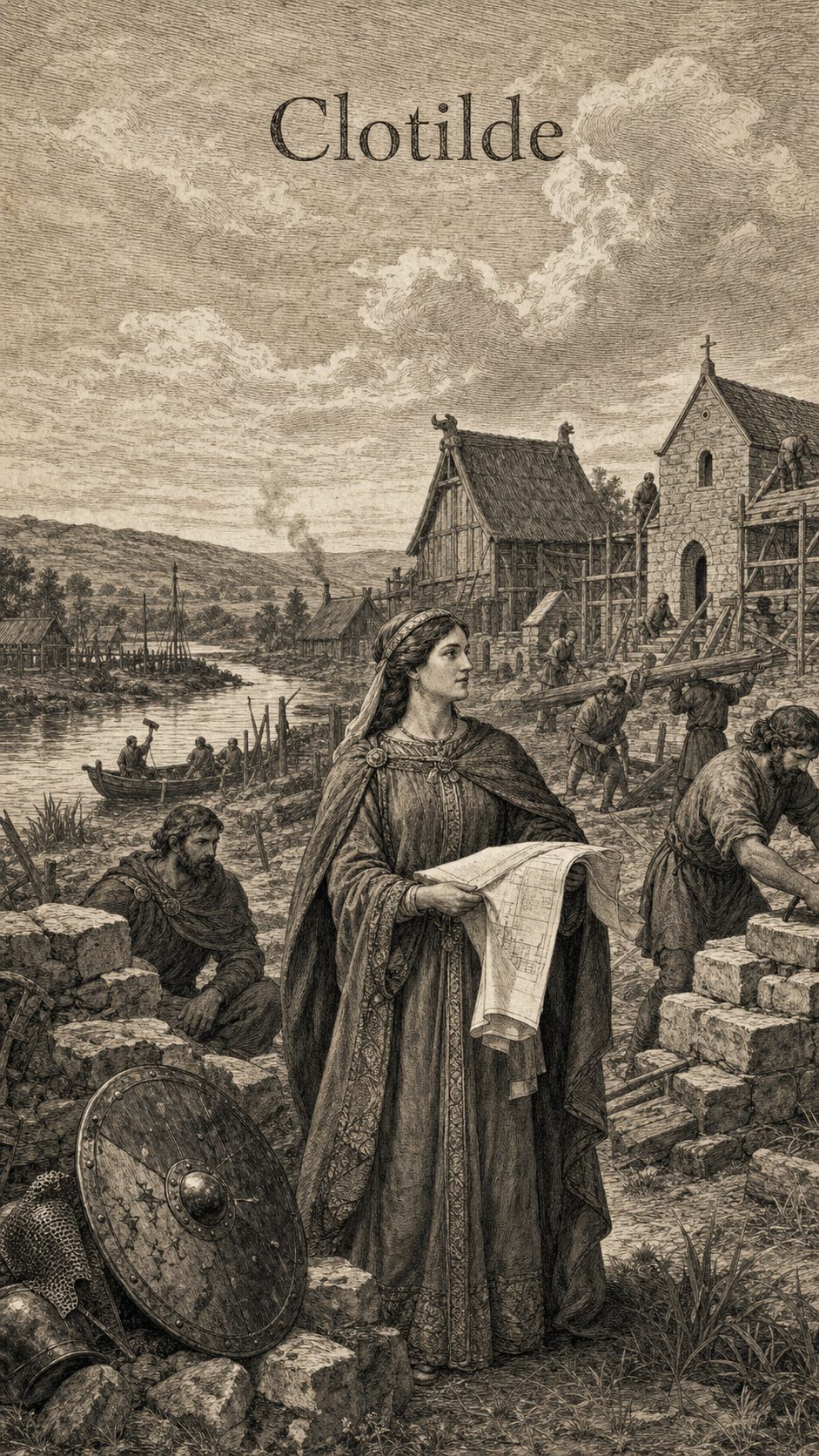 Illustration gravée du prénom Clotilde