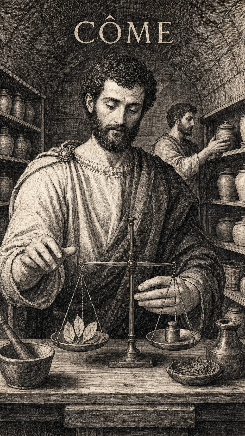 Illustration gravée du prénom Côme