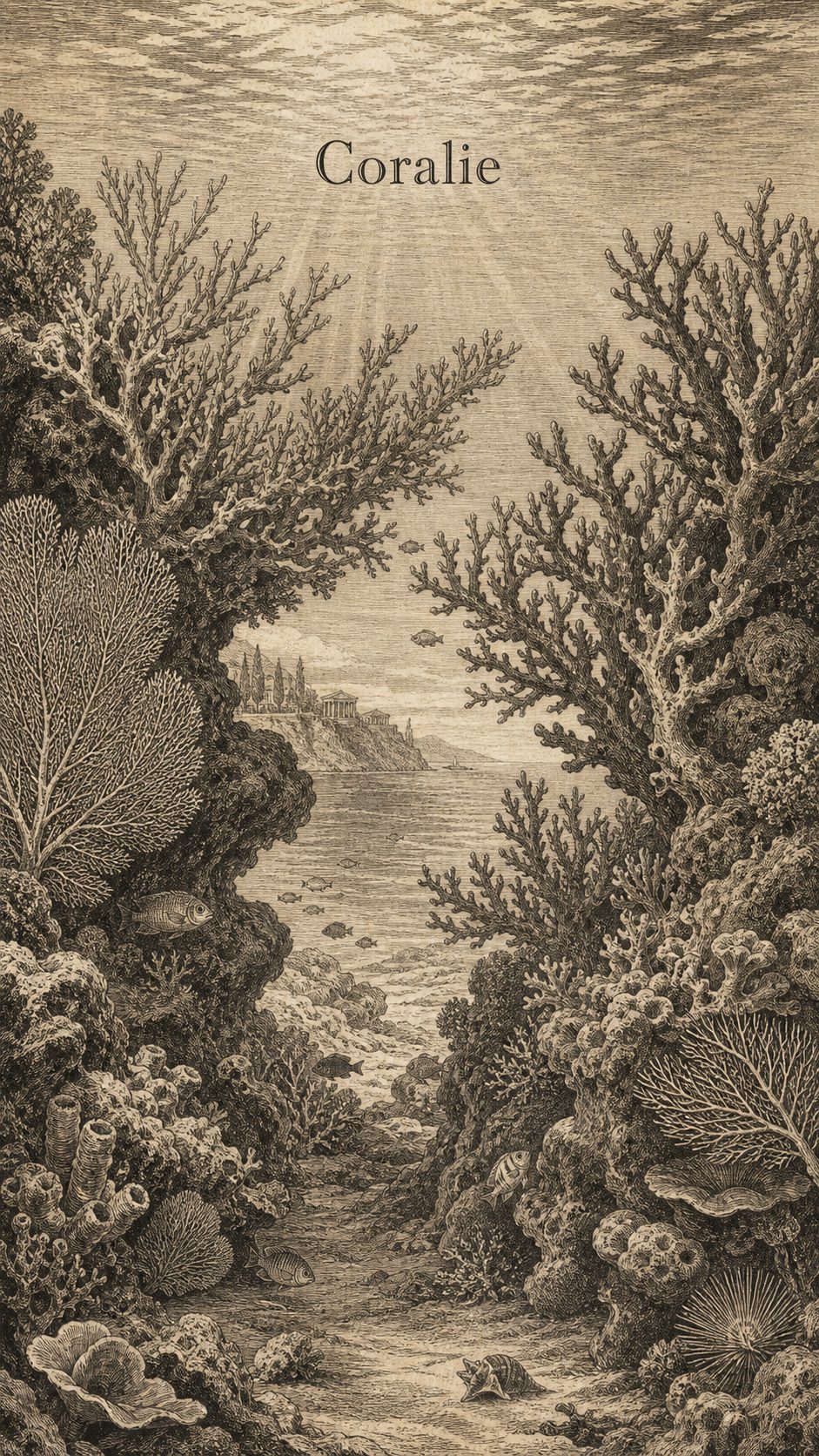 Illustration gravée du prénom Coralie