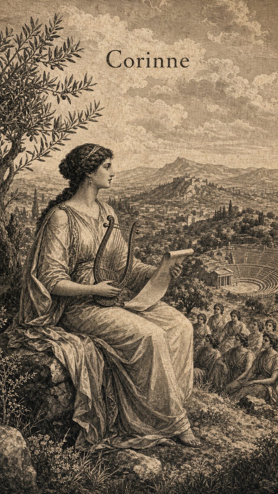 Illustration gravée du prénom Corinne