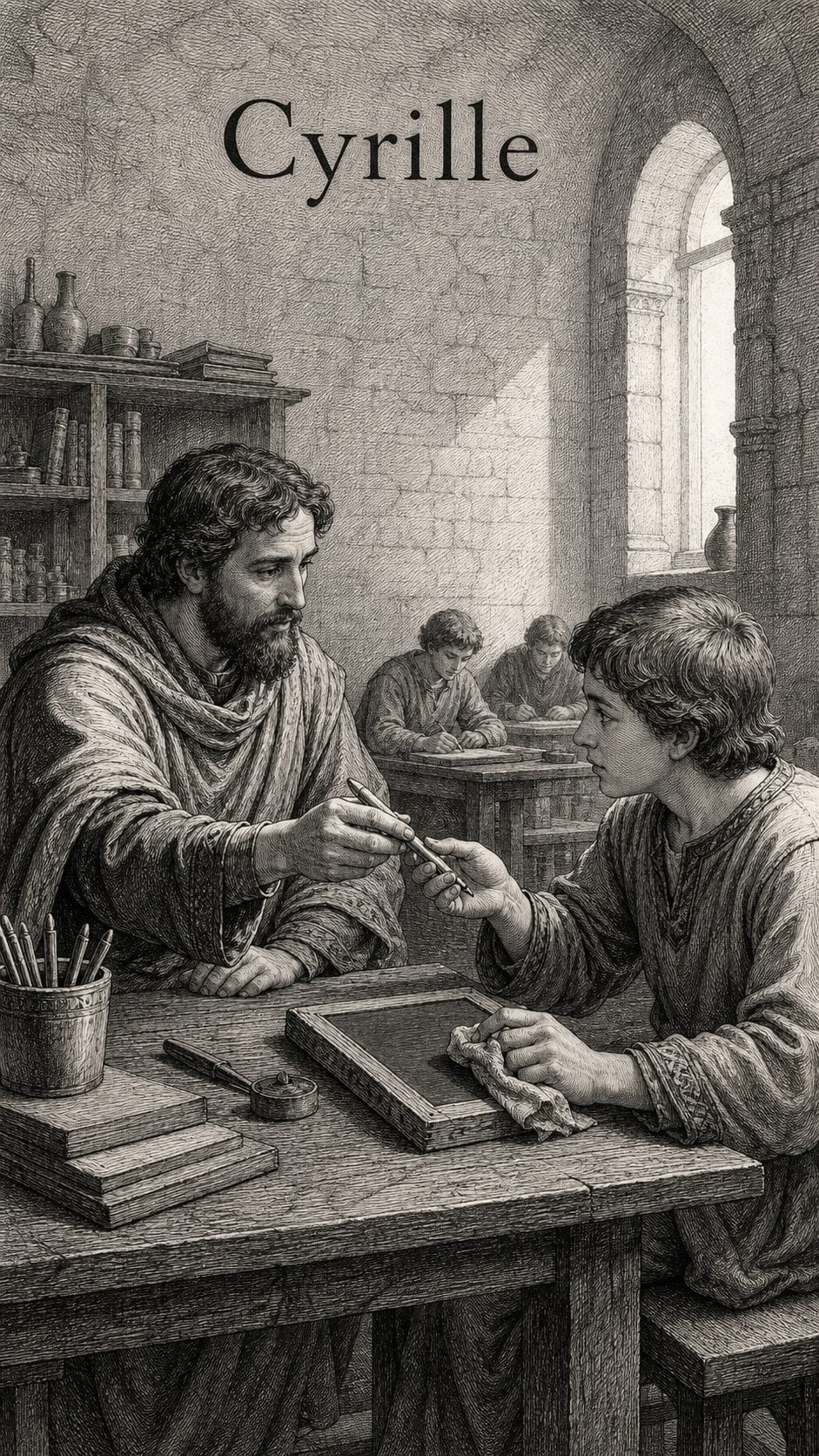 Illustration gravée du prénom Cyrille