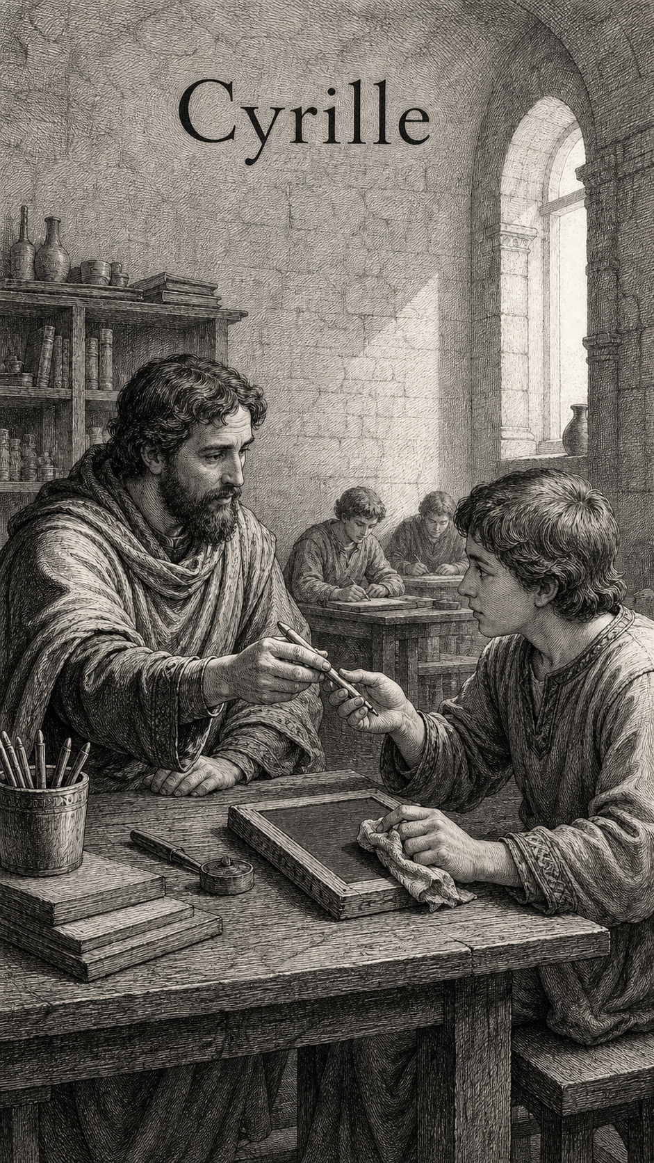 Illustration gravée du prénom Cyrille