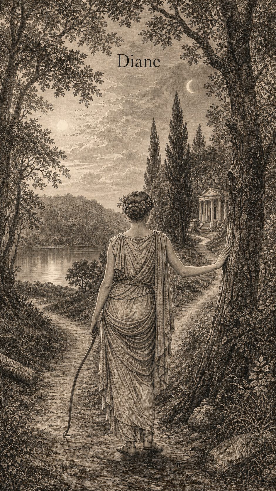 Illustration gravée du prénom Diane