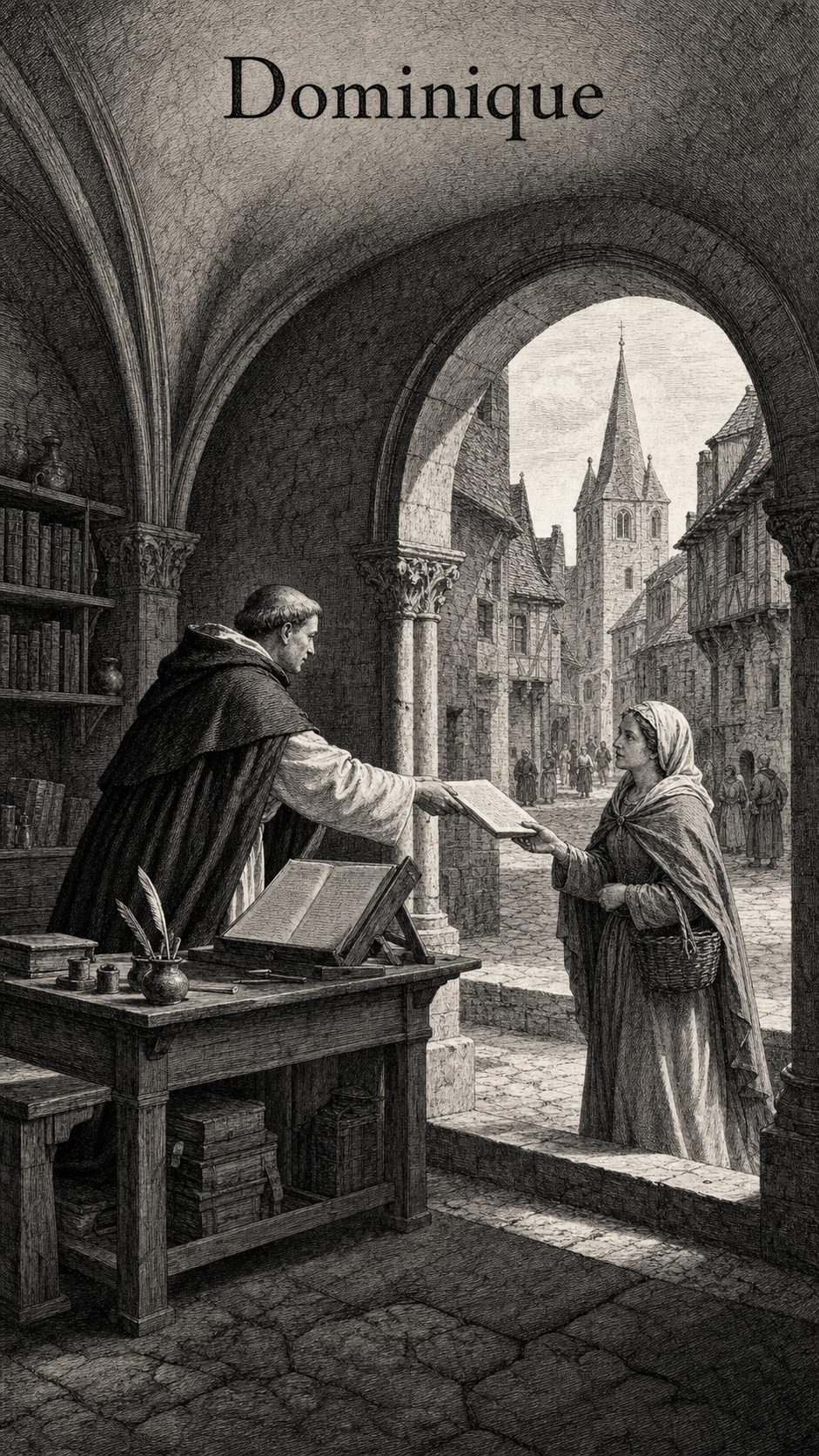 Illustration gravée du prénom Dominique