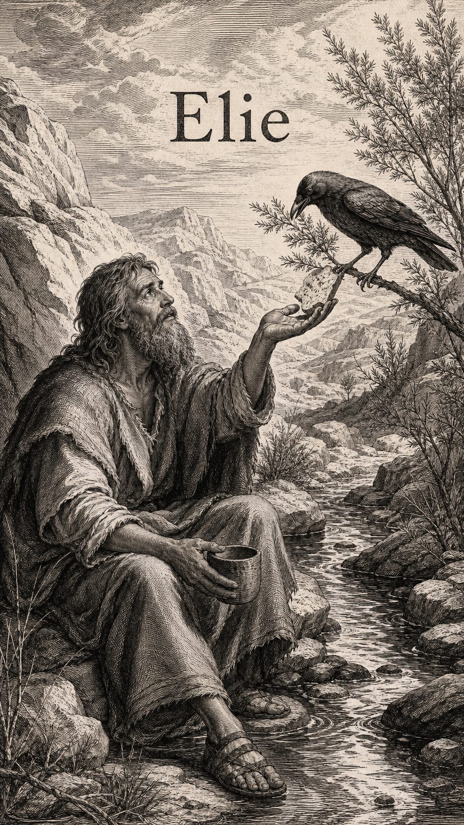 Illustration gravée du prénom Elie