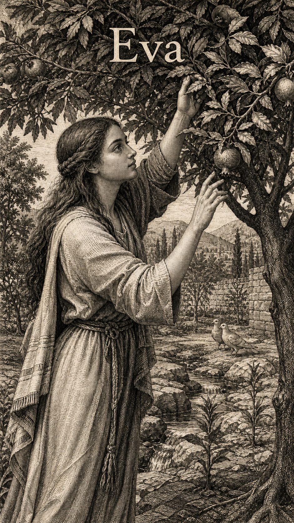 Illustration gravée du prénom Eva