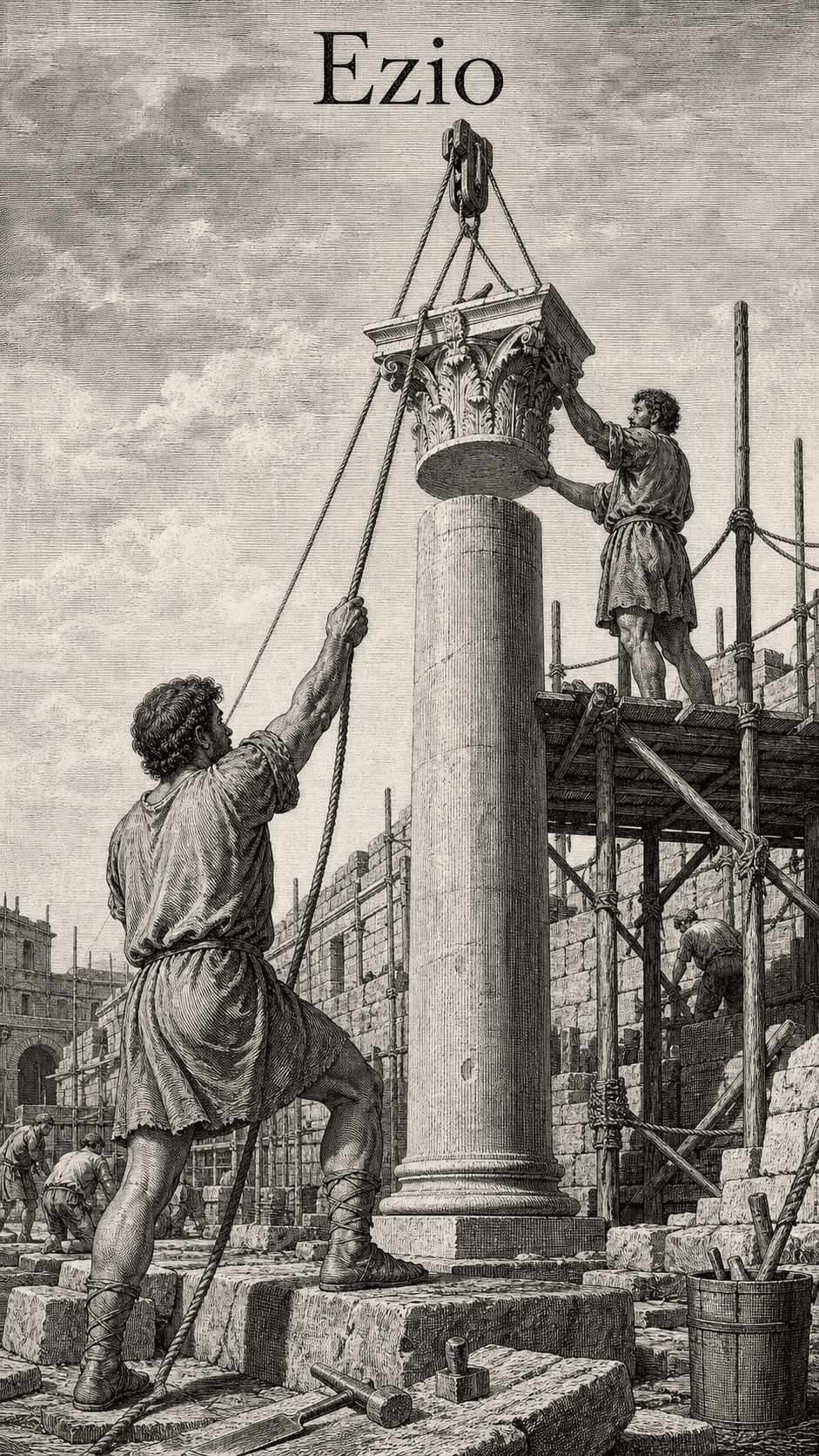 Illustration gravée du prénom Ezio