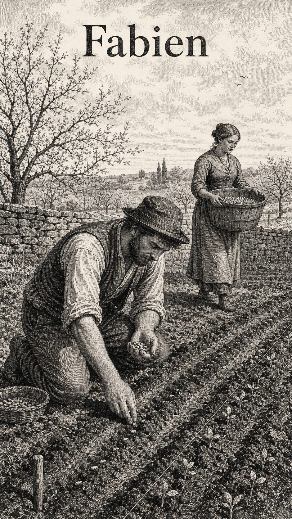 Illustration gravée du prénom Fabien