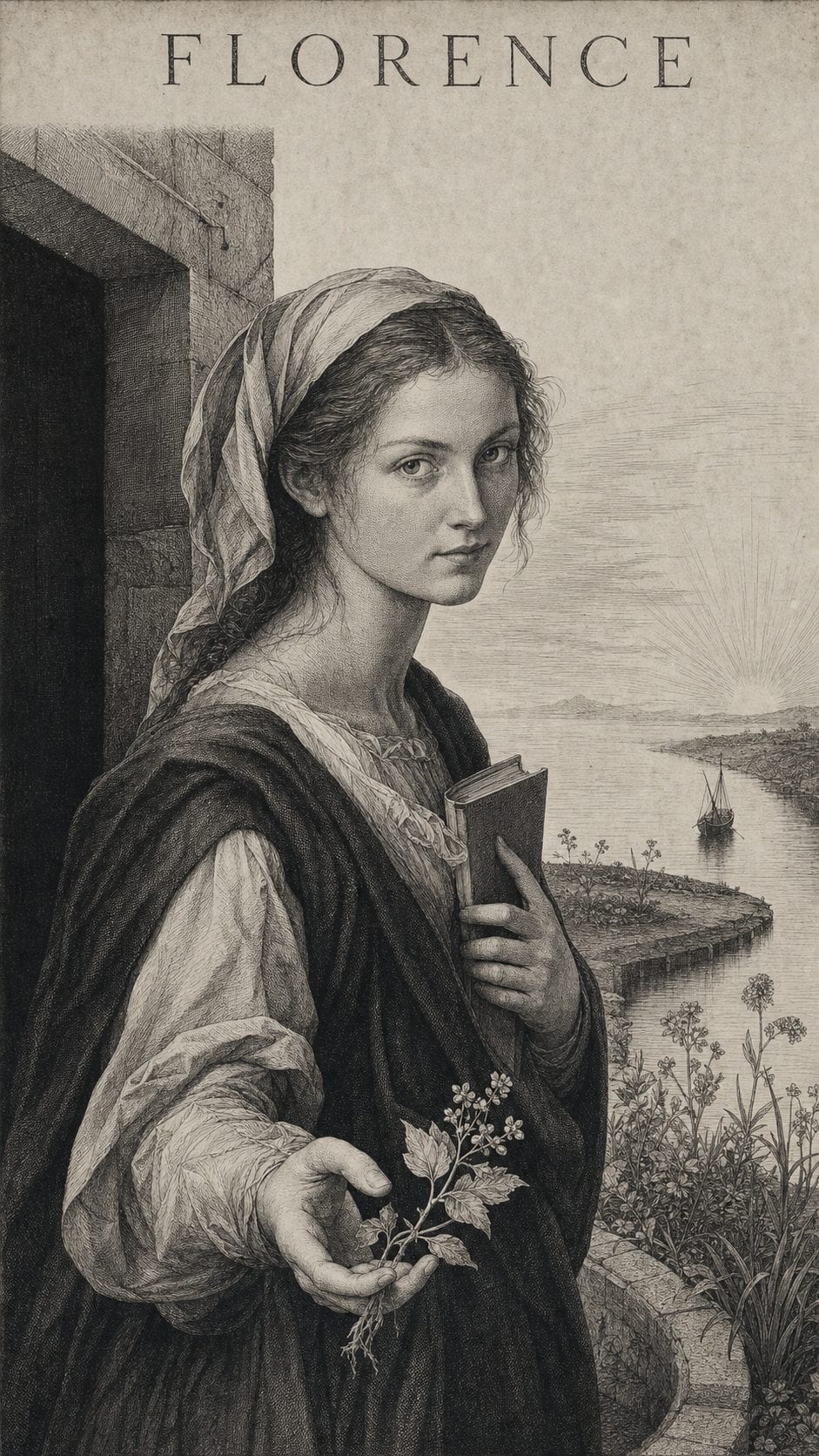 Illustration gravée du prénom Florence