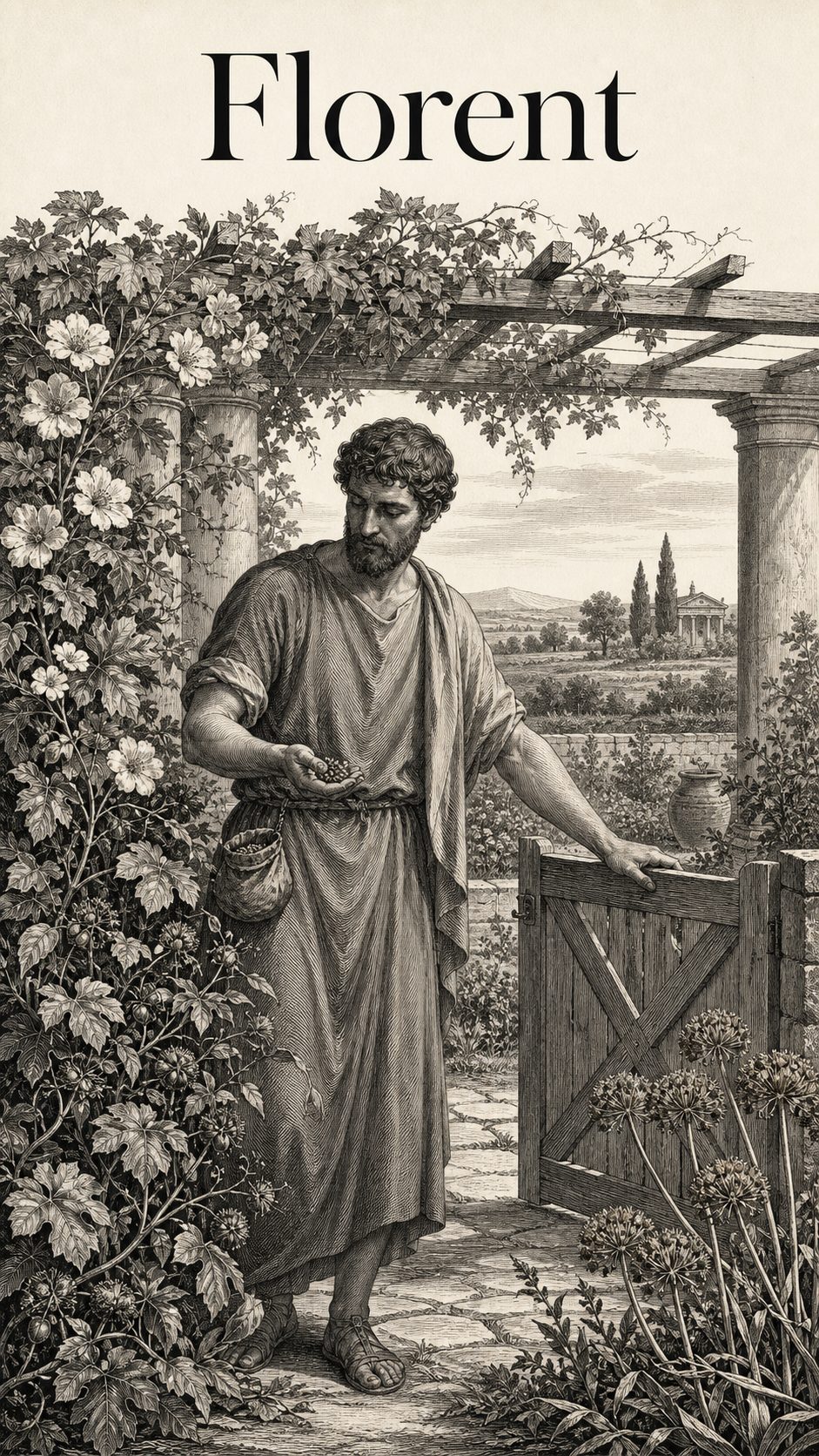 Illustration gravée du prénom Florent
