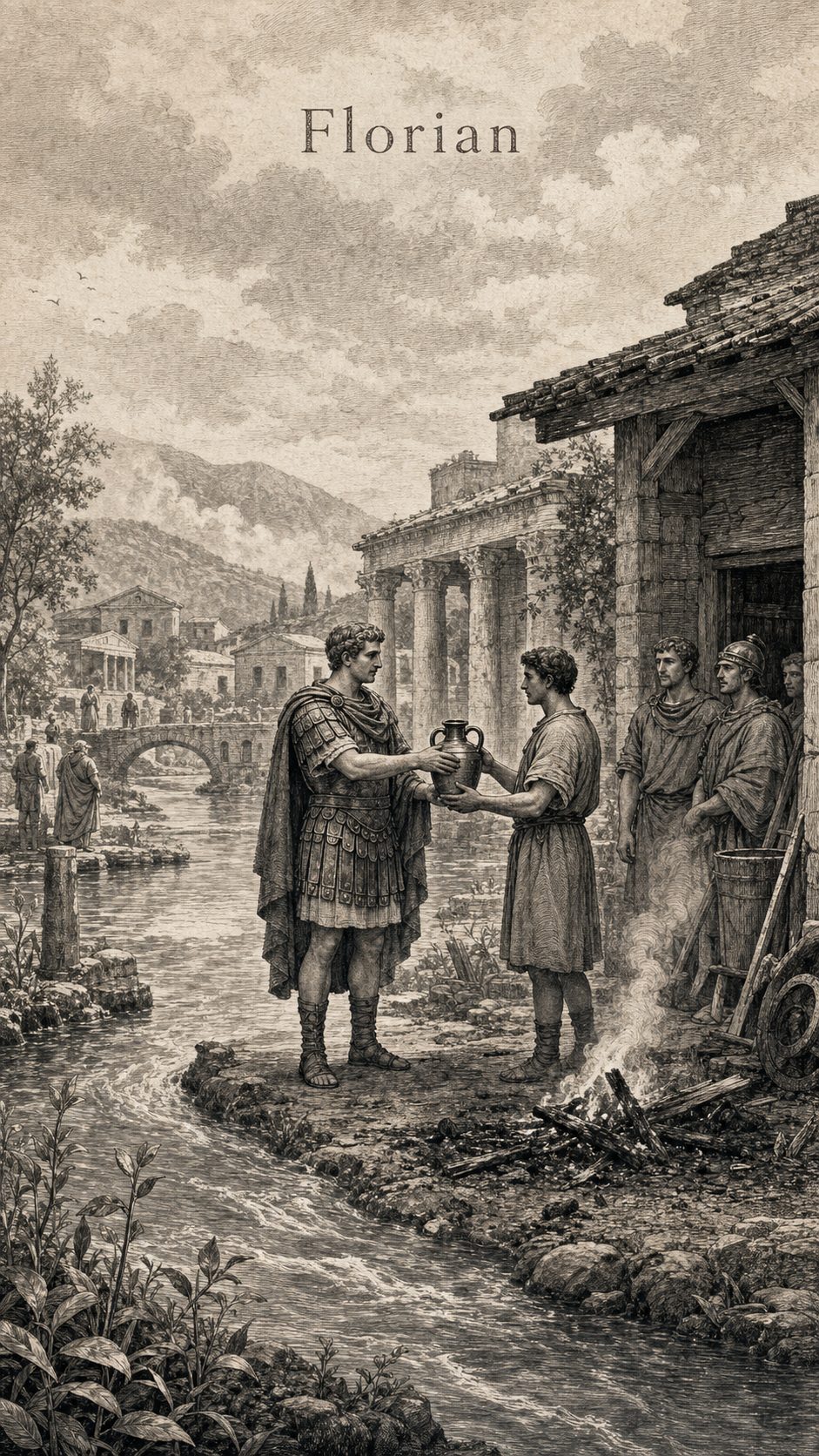 Illustration gravée du prénom Florian