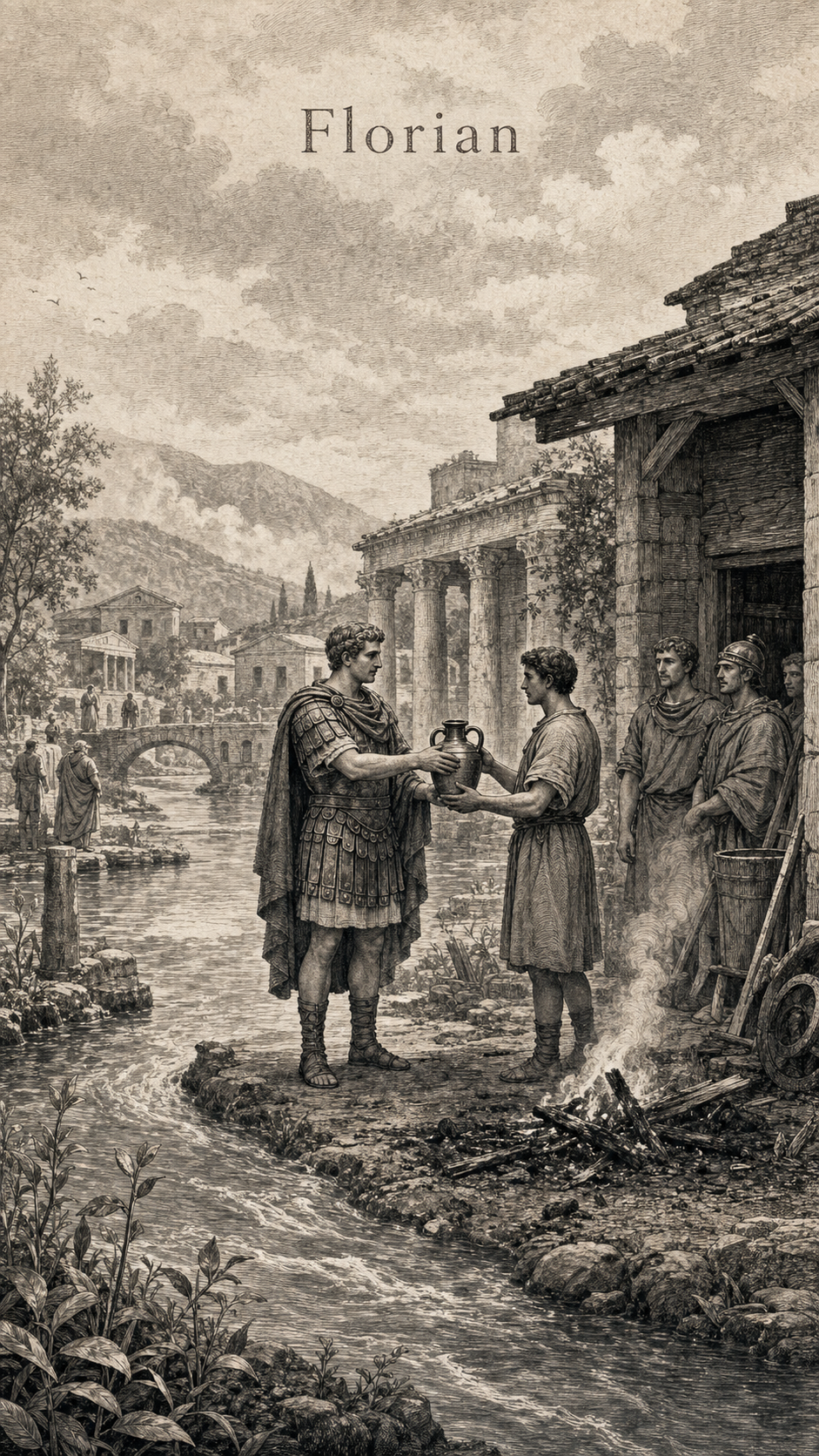 Illustration gravée du prénom Florian