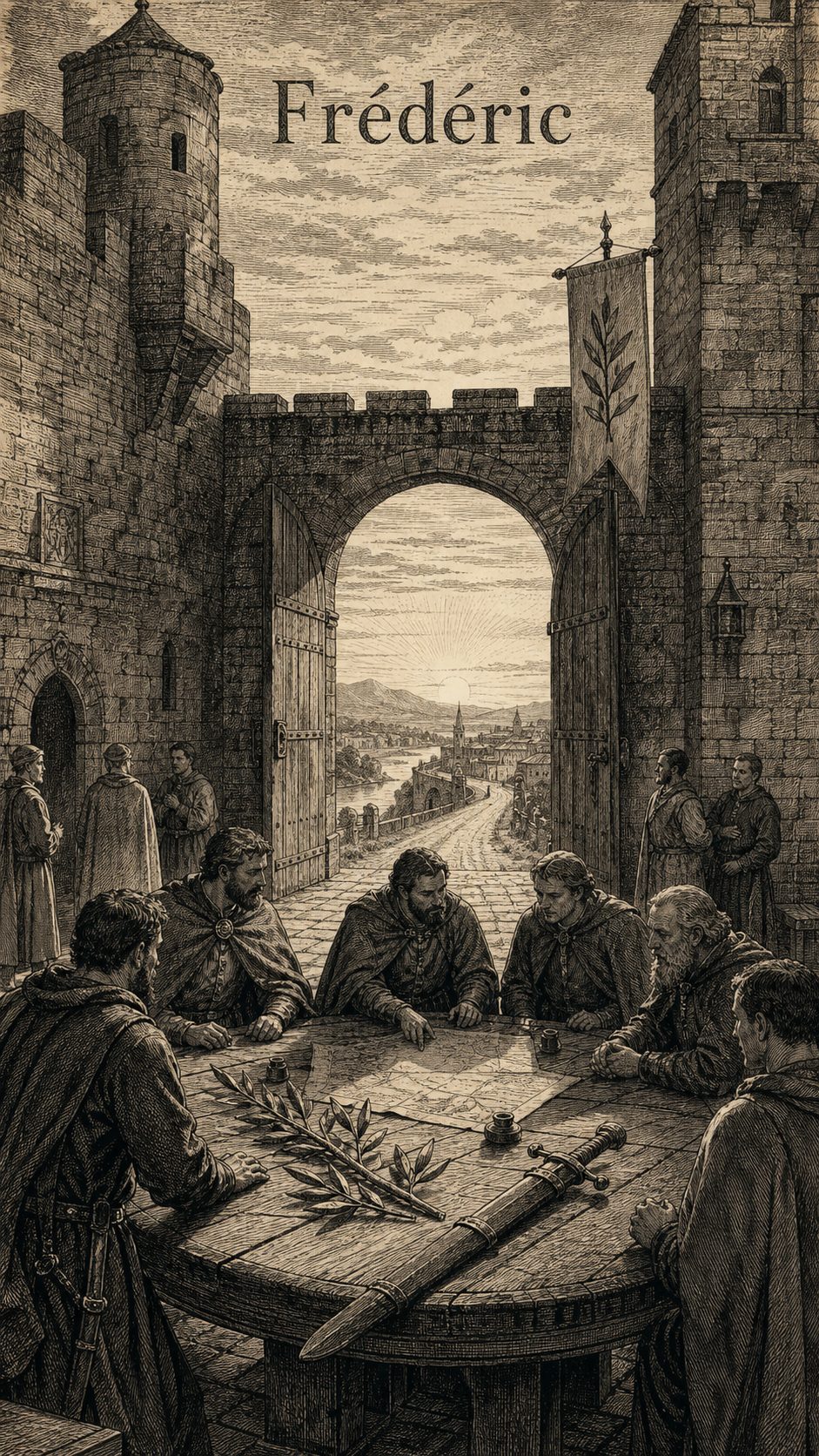 Illustration gravée du prénom Frederic