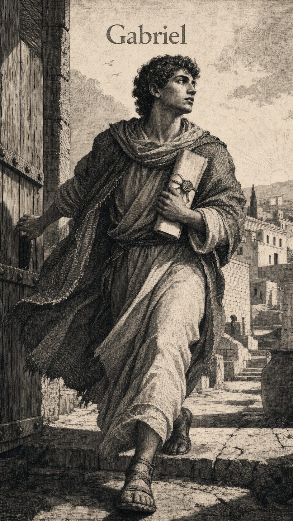 Illustration gravée du prénom Gabriel