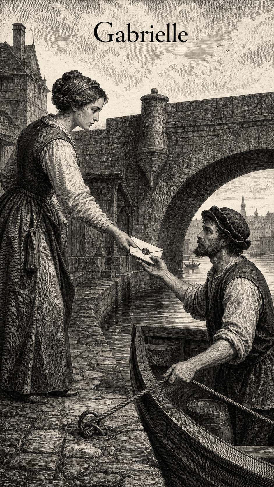 Illustration gravée du prénom Gabrielle