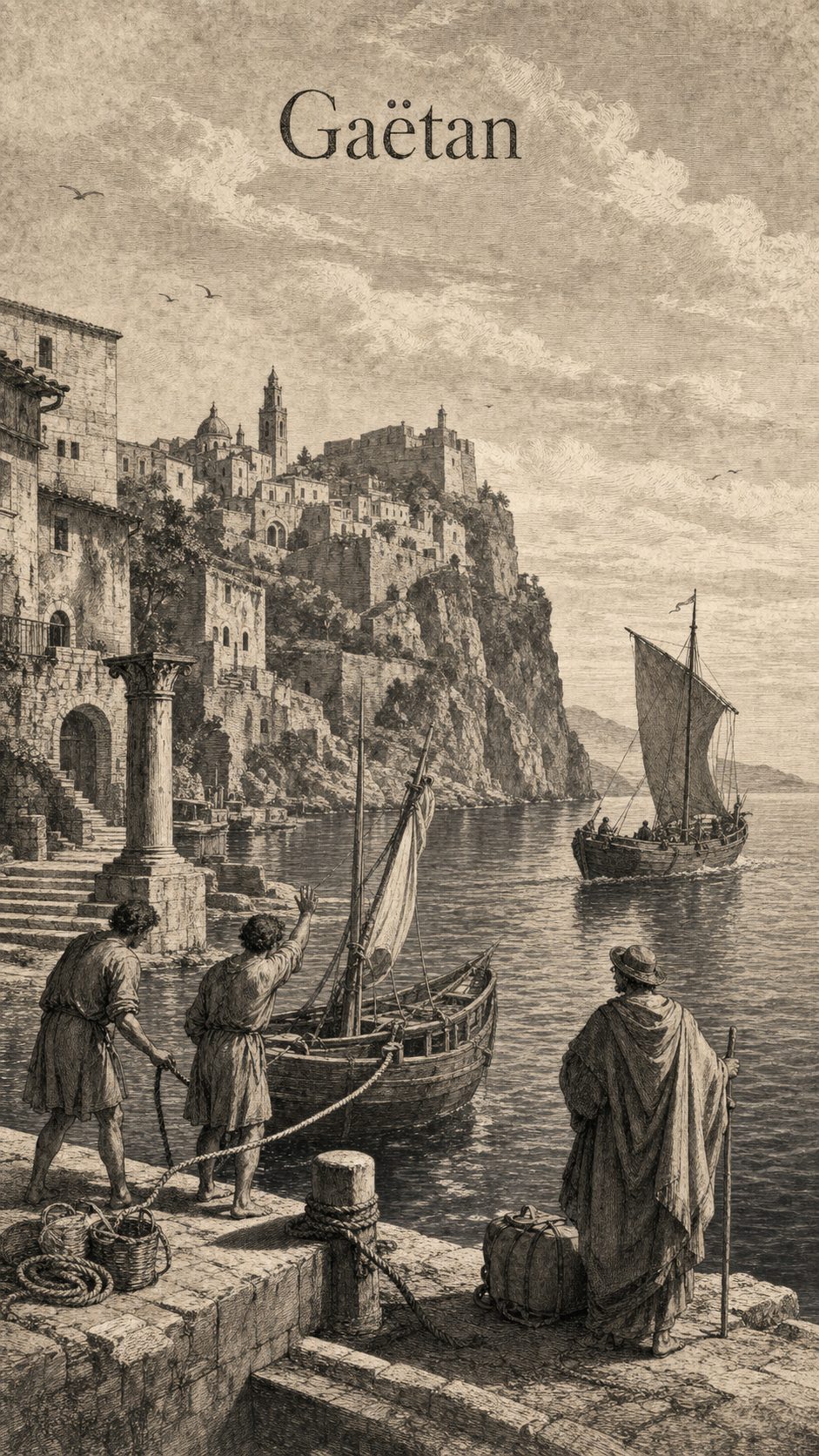 Illustration gravée du prénom Gaetan