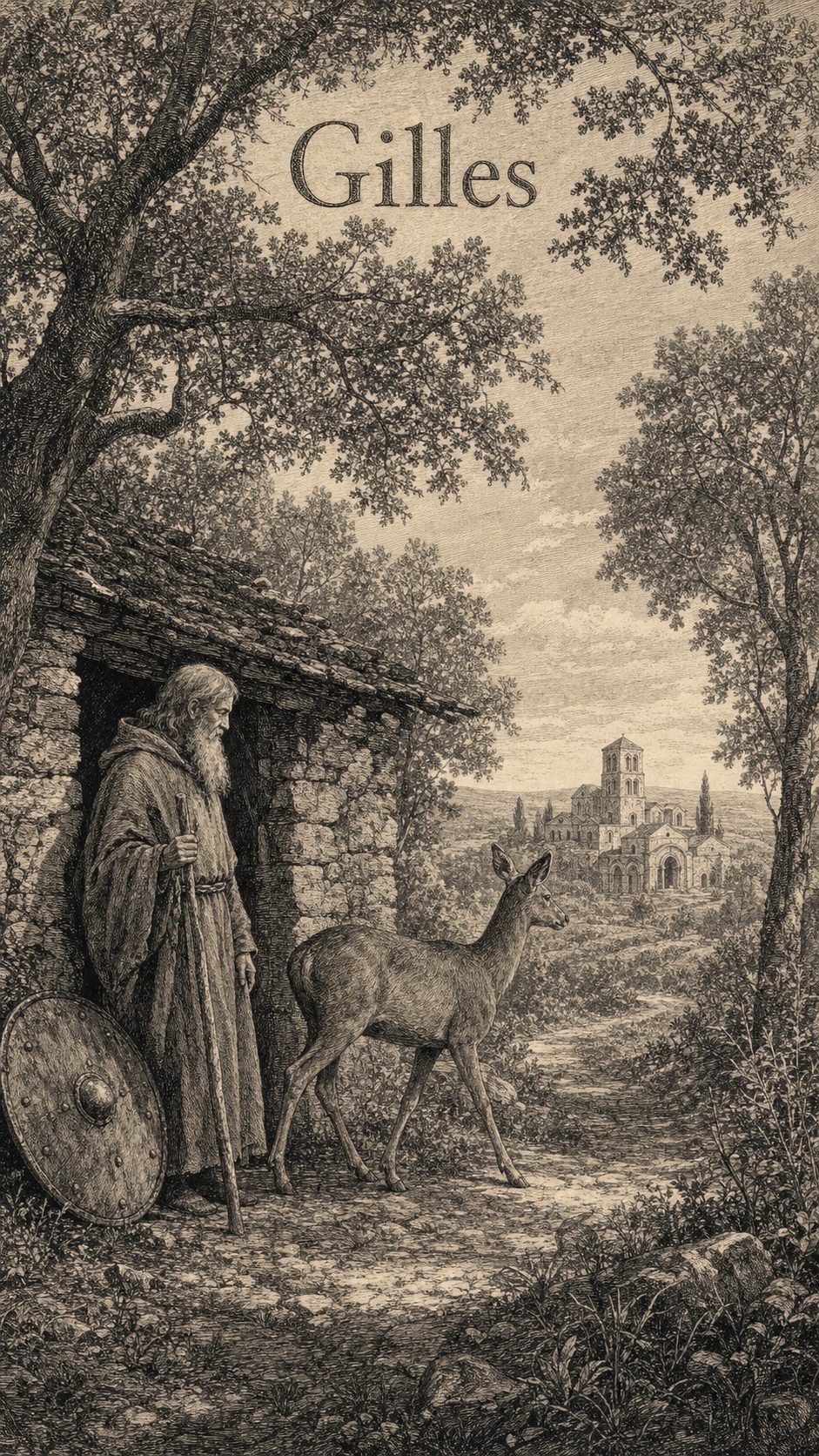 Illustration gravée du prénom Gilles