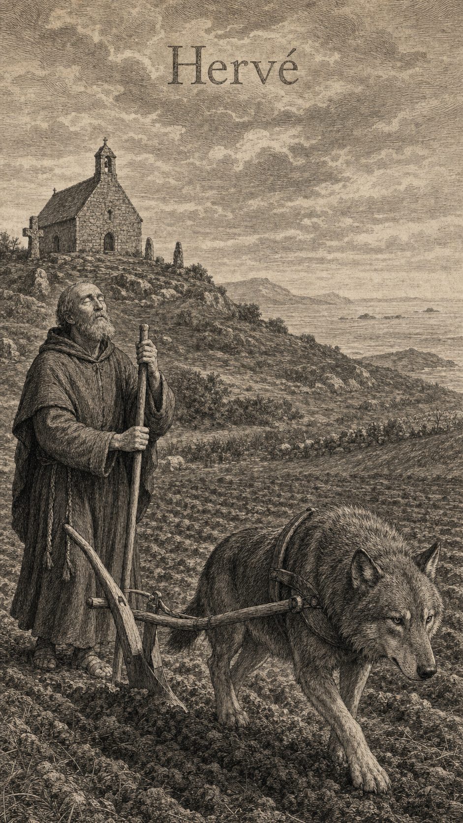 Illustration gravée du prénom Herve