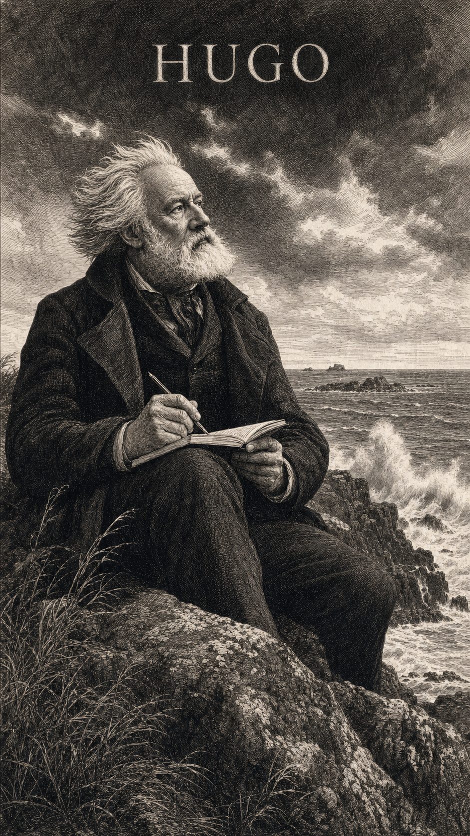 Illustration gravée du prénom Hugo