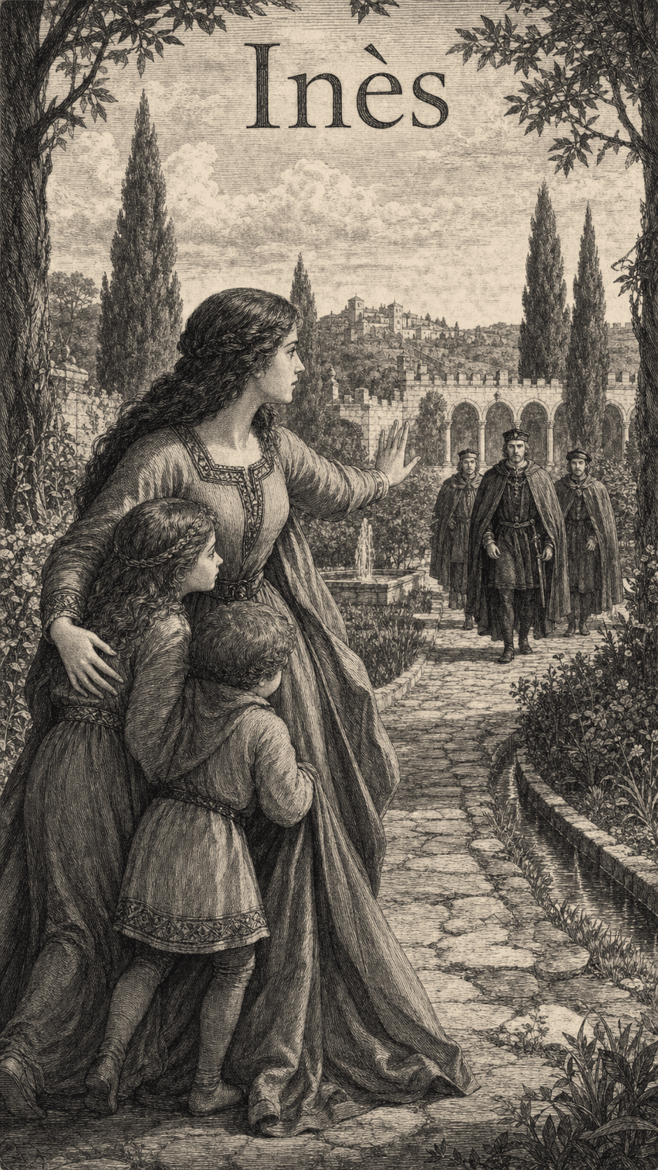 Illustration gravée du prénom Inès