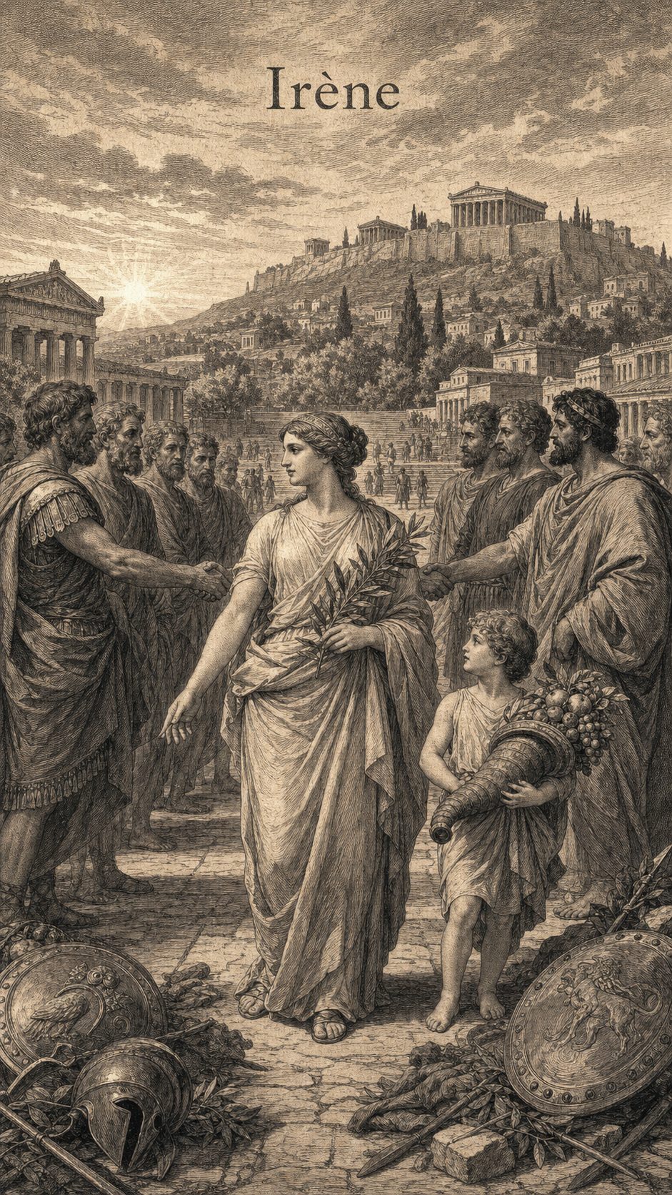 Illustration gravée du prénom Irène